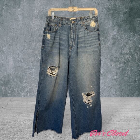 Kensie Jeans True Vintage Women's 8/29 Wide Leg Cropped Blue Denim High Rise - Picture 1 of 16